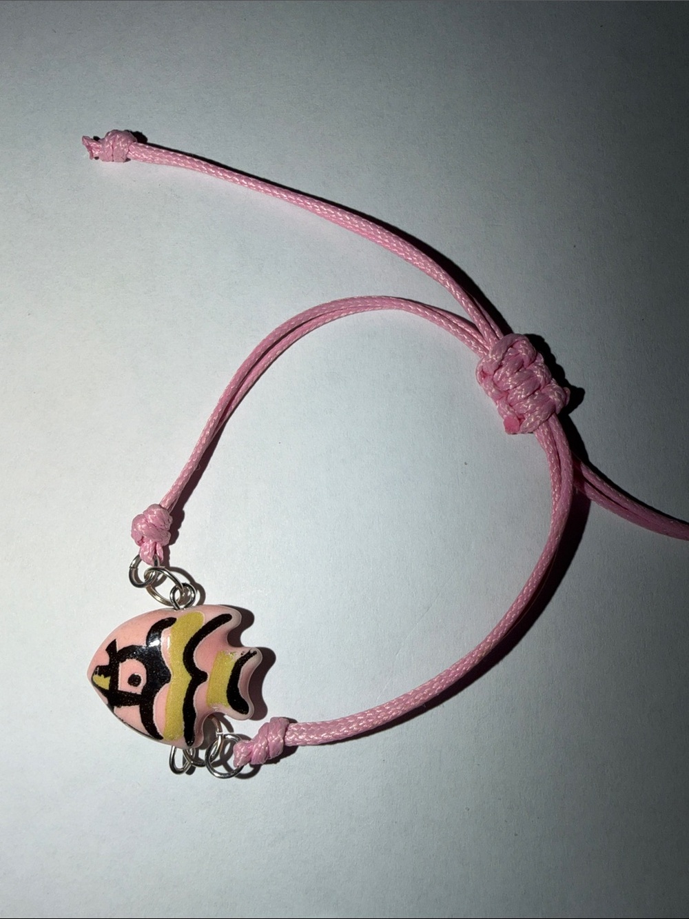 Pink Ceramic Painted Fish Charm Bracelet by Sassy Charmer